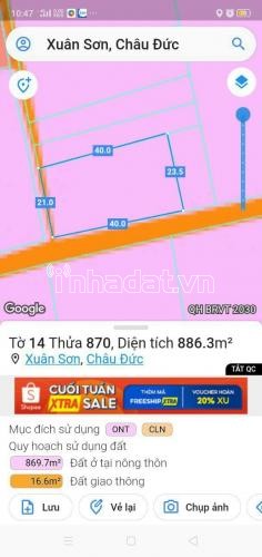  Cần bán lô đất mặt tiền đường Nguyễn Bảo Hoá, thị trấn Đất Đỏ