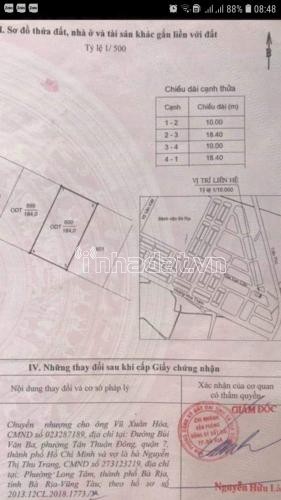 Bà Rịa Vũng Tàu bán nhanh lô đất mặt tiền đường trục chính Kha Vạn Cân khu BARIMEX. Giá bán : 2 tỷ 250 triệu. 